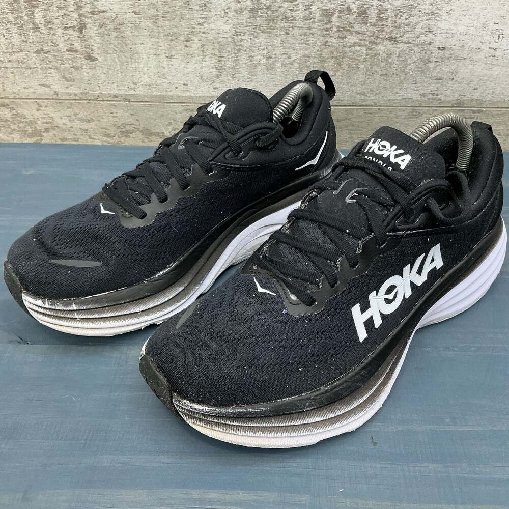 HOKA ONE ONE Women's Bondi 8 Running Shoes, Black and White, Size 9.5B